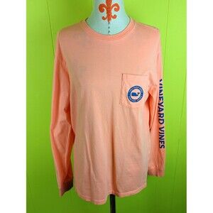 VINEYARD VINES Mens M Coral Pink Long Sleeve TeeShirt Whale Pocket And Back EUC!